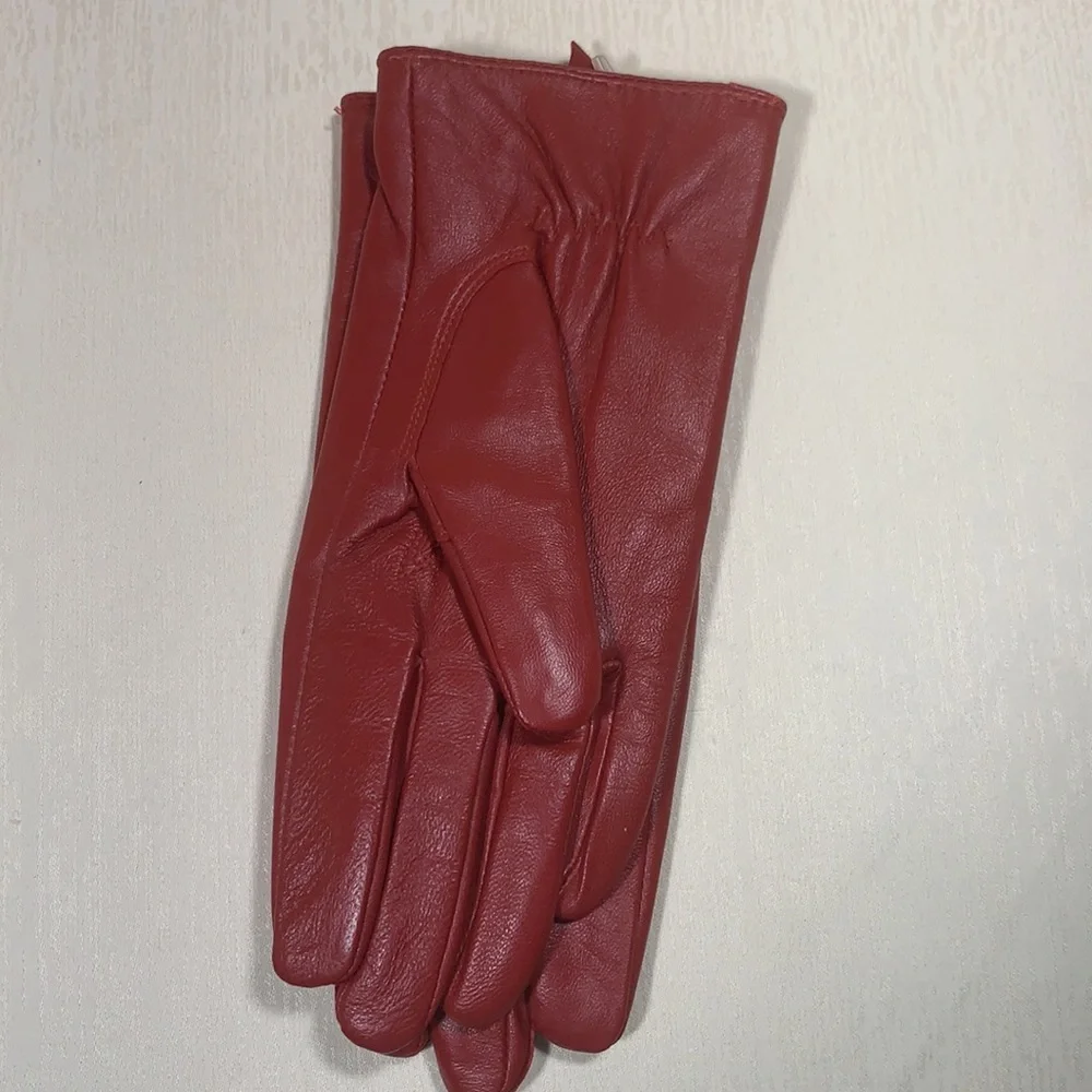 Ladies Red Leather & BlackPigskin Gloves-S/M